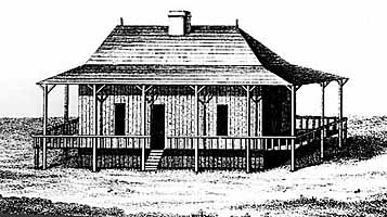 Early French home in Illinois, drawn by Collot