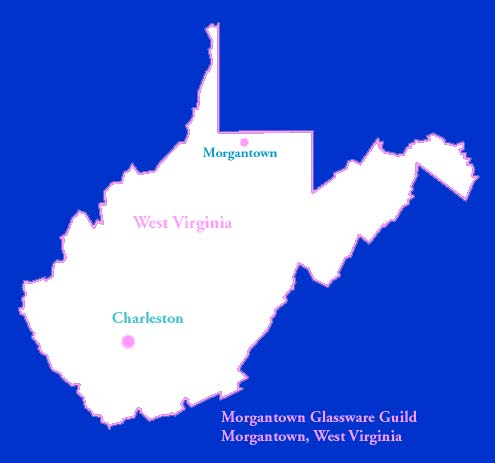 Map of the U.S. state of West Virginia, showing the location of the Morgantown Glassware Guild