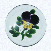 Photograph of lampwork pansy paperweight