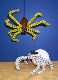 photograph of two handmade spiders